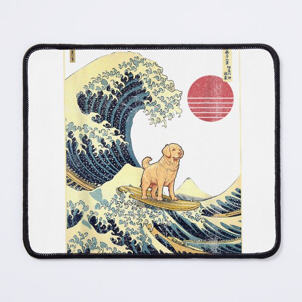 Item preview, Golden-Retriever-Japanese-Kanagawa-Wave-Funny-Surf-Dog-T-Shirt designed and sold by gidget-gadget.