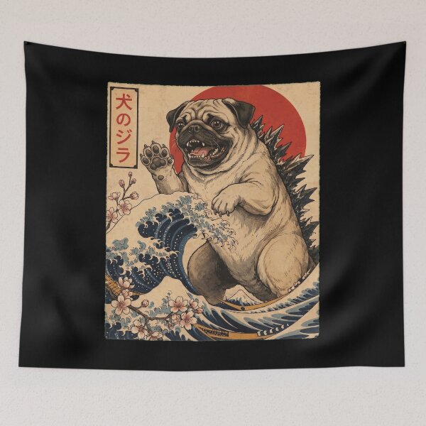 Item preview, Pug Dogzilla Japanese Wave Art Dog Owner designed and sold by TerryConnells.