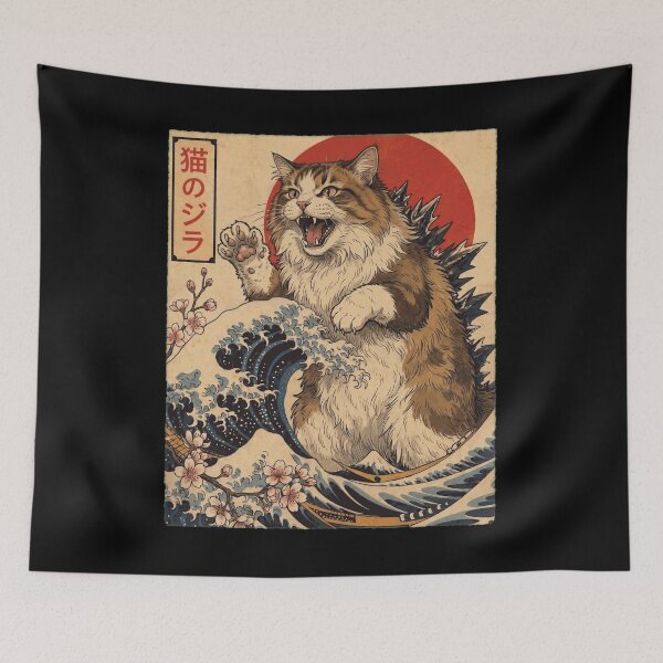 Item preview, Ragamuffin Catzilla Japanese Wave Art Cat Owner designed and sold by TerryConnells.