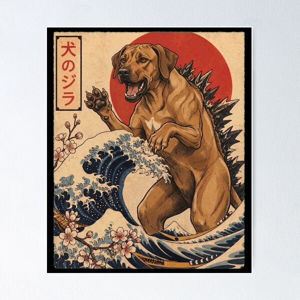 Item preview, Rhodesian Ridgeback Dogzilla Japanese Wave Art Dog Owner designed and sold by TerryConnells.