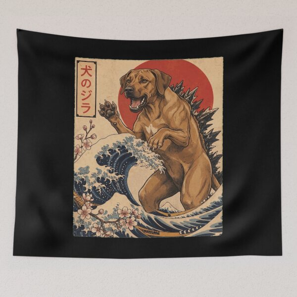 Item preview, Rhodesian Ridgeback Dogzilla Japanese Wave Art Dog Owner designed and sold by TerryConnells.
