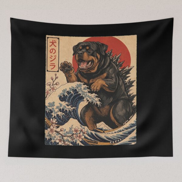 Item preview, Rottweiler Dogzilla Japanese Wave Art Dog Owner designed and sold by TerryConnells.