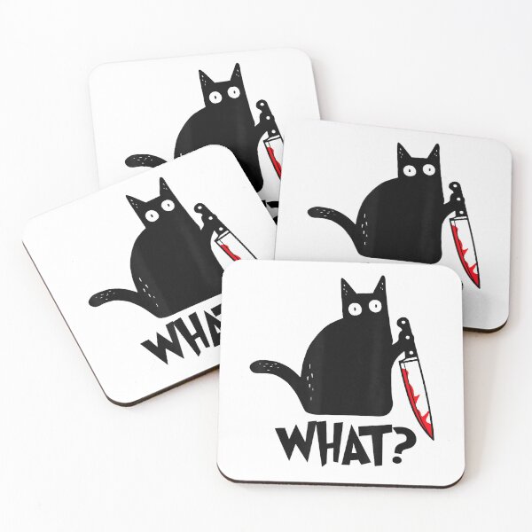 Item preview, Cat-What-Funny-Black-Cat-Shirt,-Murderous-Cat-with-Knife-T-Shirt designed and sold by SubStudio97.
