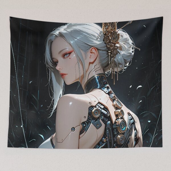 Item preview, Cyberpunk Anime Android Geisha Futuristic Waifu Poster Design designed and sold by BorgSpareParts.