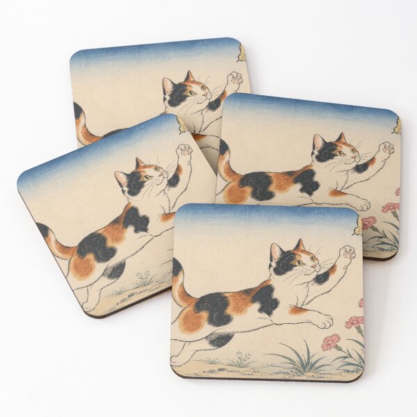 Item preview, Calico Cat Chasing Butterfly - Traditional Japanese Ukiyo-e Art designed and sold by WabiSabiArts.