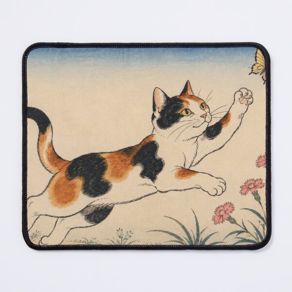 Item preview, Calico Cat Chasing Butterfly - Traditional Japanese Ukiyo-e Art designed and sold by WabiSabiArts.