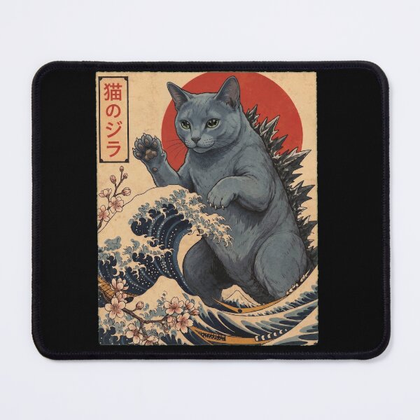 Item preview, Russian Blue Catzilla Japanese Wave Art Cat Owner designed and sold by TerryConnells.