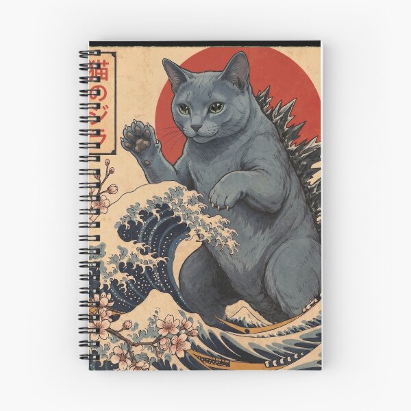 Item preview, Russian Blue Catzilla Japanese Wave Art Cat Owner designed and sold by TerryConnells.