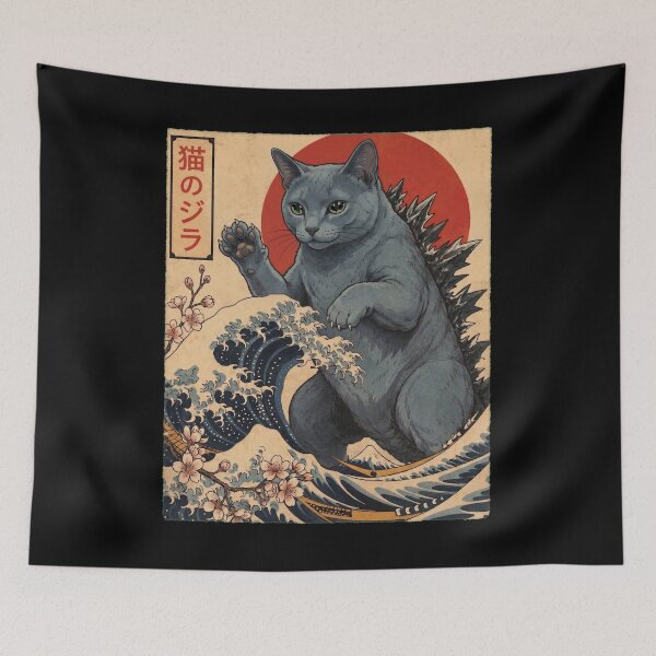 Item preview, Russian Blue Catzilla Japanese Wave Art Cat Owner designed and sold by TerryConnells.