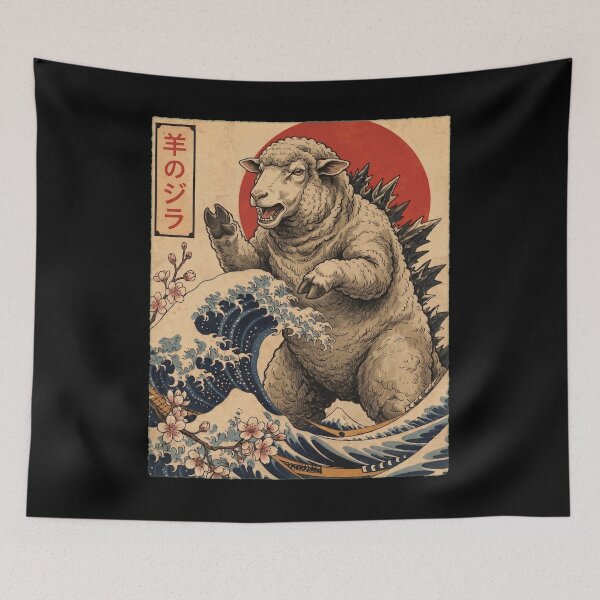 Item preview, Sheepzilla Japanese Wave Art Animal Sheep Lover designed and sold by TerryConnells.