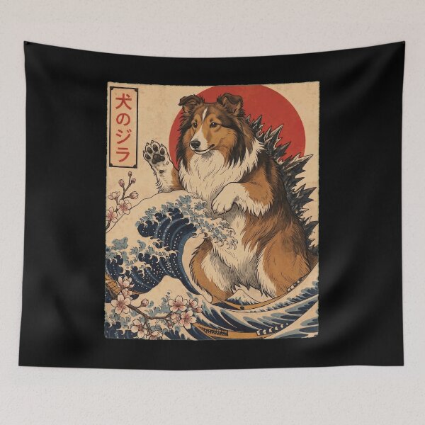 Item preview, Shetland Sheepdog Dogzilla Japanese Wave Art Dog Owner designed and sold by TerryConnells.