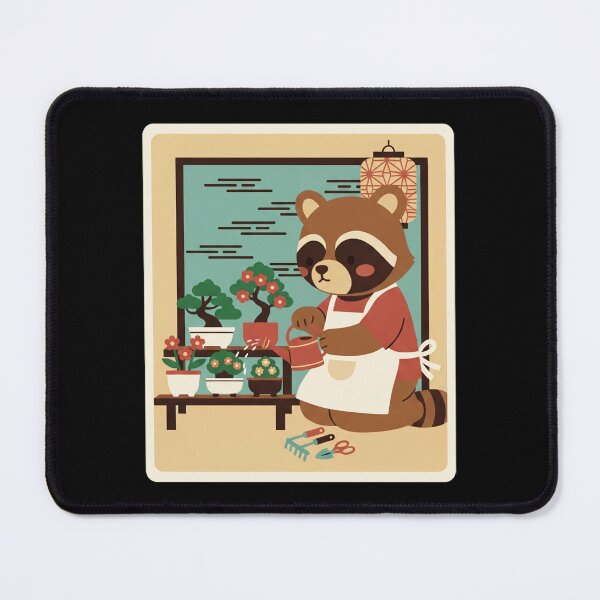 Item preview, Cute Raccoon Gardening Bonsai Trees In Cozy Japanese Style designed and sold by JordynLadukeg65.