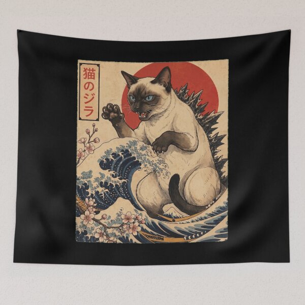 Item preview, Siamese Catzilla Japanese Wave Art Cat Owner designed and sold by TerryConnells.