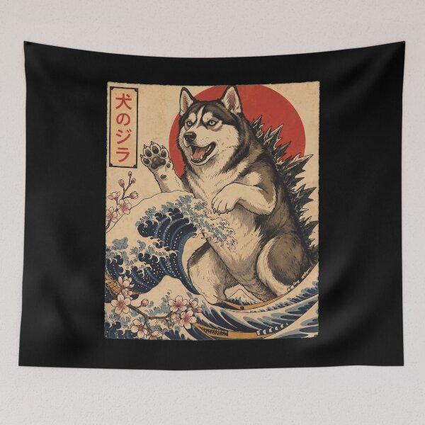 Item preview, Siberian Husky Dogzilla Japanese Wave Art Dog Owner designed and sold by TerryConnells.