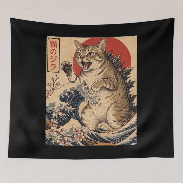 Item preview, Singapura Catzilla Japanese Wave Art Cat Owner designed and sold by TerryConnells.