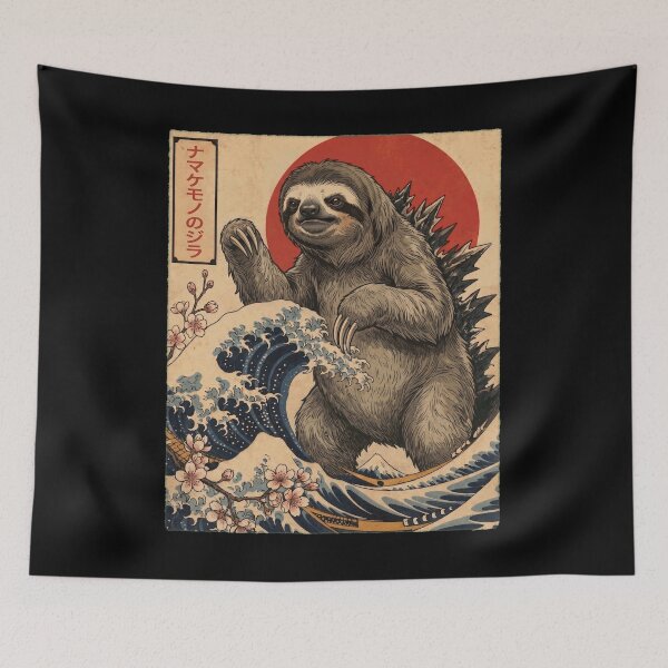 Item preview, Slothzilla Japanese Wave Art Animal Sloth Lover designed and sold by TerryConnells.