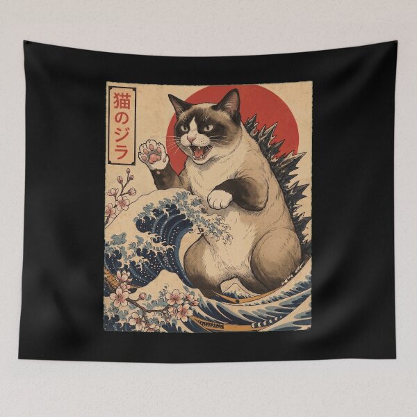 Item preview, Snowshoe Catzilla Japanese Wave Art Cat Owner designed and sold by TerryConnells.