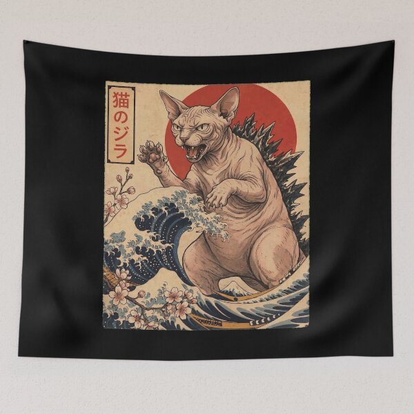 Item preview, Sphynx Catzilla Japanese Wave Art Cat Owner designed and sold by TerryConnells.