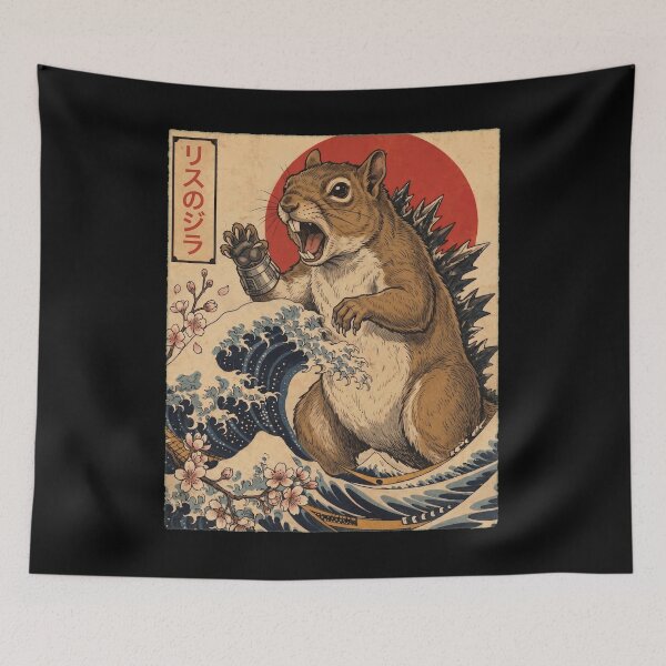 Item preview, Squirrelzilla Japanese Wave Art Animal Squirrel Lover designed and sold by TerryConnells.