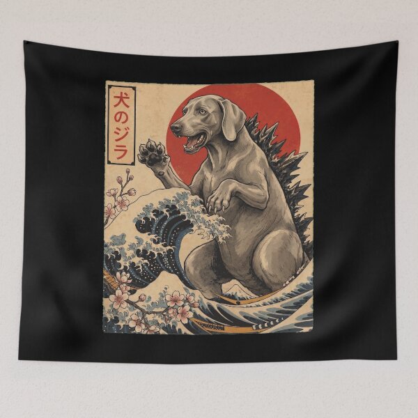 Item preview, Weimaraner Dogzilla Japanese Wave Art Dog Owner designed and sold by TerryConnells.