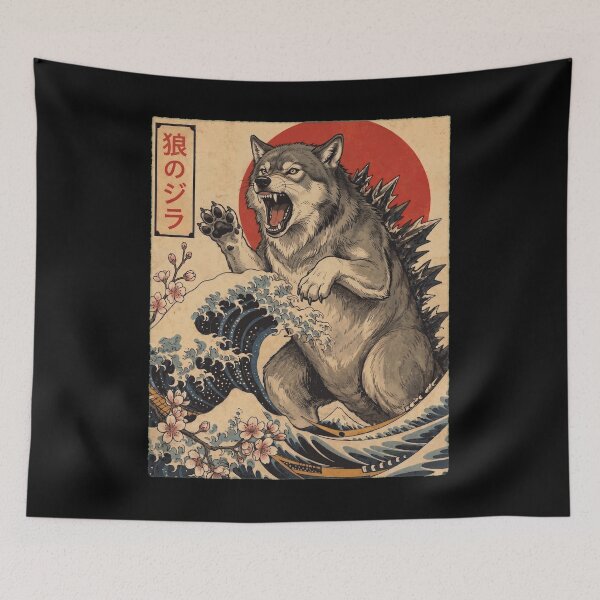 Artikelvorschau, Wolfzilla Japanische Wellenkunst Tier Wolfsliebhaber entworfen und verkauft von TerryConnells.