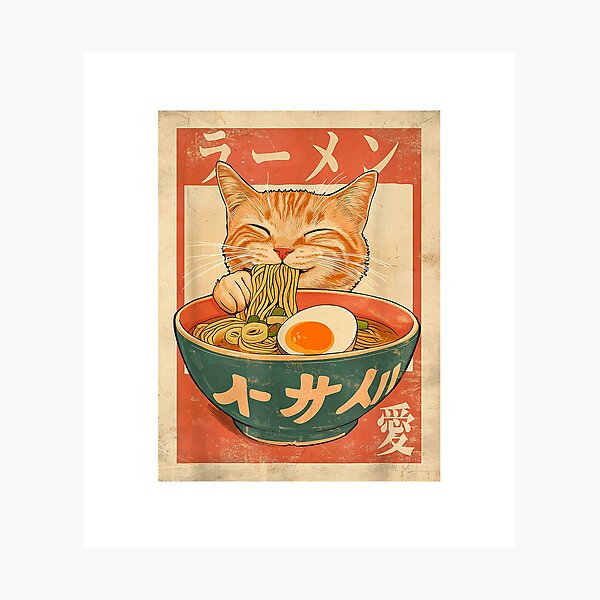 Item preview, Cat-Ramen-Funny-Vintage-Graphic-Tee-Kawaii-Japanese-Anime-T-Shirt designed and sold by KTY-NUSS.