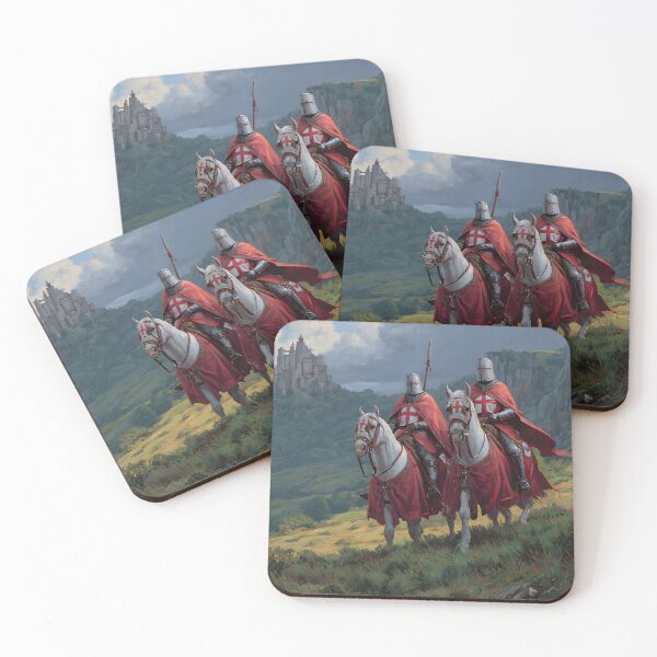 Item preview, Crusader Knights Templar on Horses Medieval Castle Illustration designed and sold by GrinGalore.