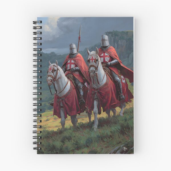Item preview, Crusader Knights Templar on Horses Medieval Castle Illustration designed and sold by GrinGalore.