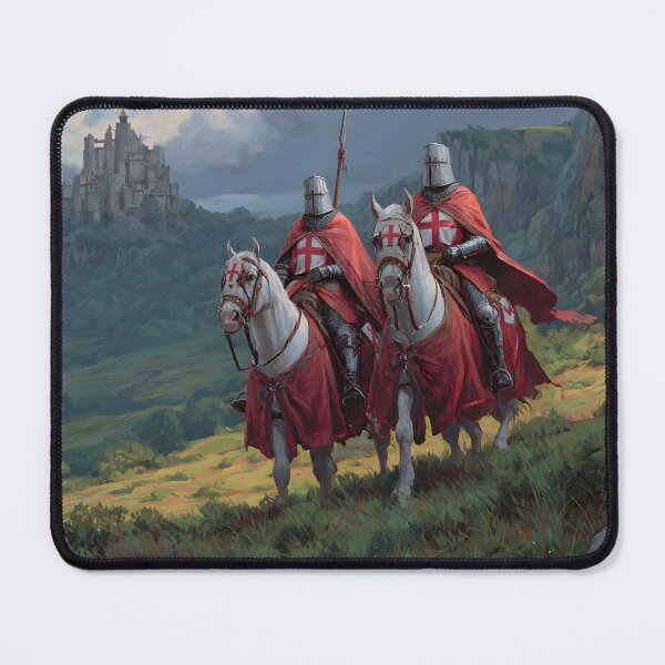 Item preview, Crusader Knights Templar on Horses Medieval Castle Illustration designed and sold by GrinGalore.