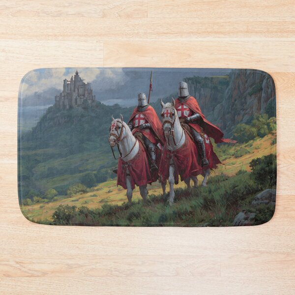 Item preview, Crusader Knights Templar on Horses Medieval Castle Illustration designed and sold by GrinGalore.