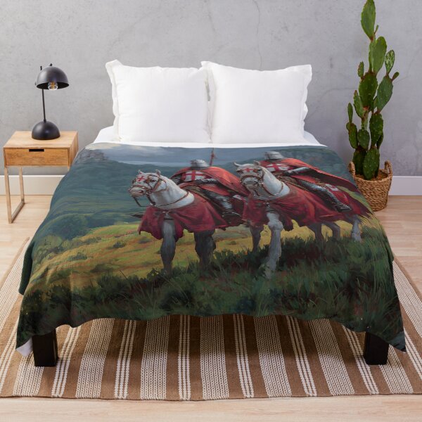 Item preview, Crusader Knights Templar on Horses Medieval Castle Illustration designed and sold by GrinGalore.