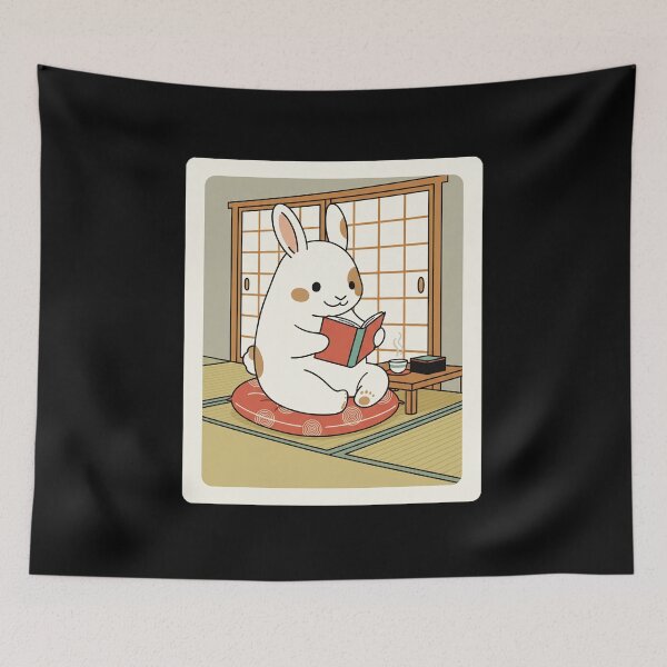 Item preview, Cute Reading Bunny In Cozy Japanese Tea Room designed and sold by JordynLadukeg65.