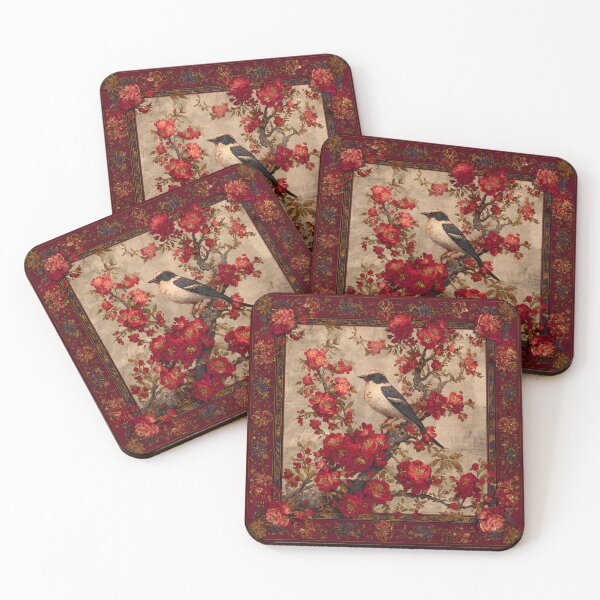 Item preview, Dark Red Chinese Silk Floral Sage Bird Carpet designed and sold by GrinGalore.