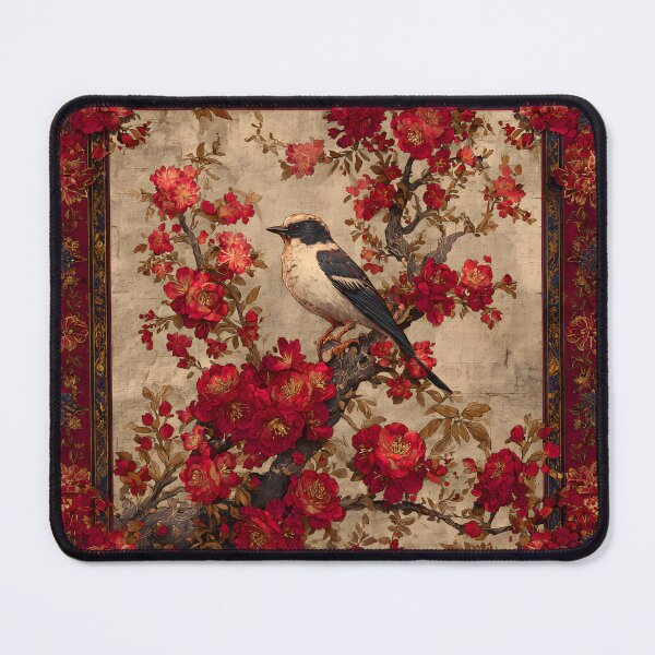 Item preview, Dark Red Chinese Silk Floral Sage Bird Carpet designed and sold by GrinGalore.