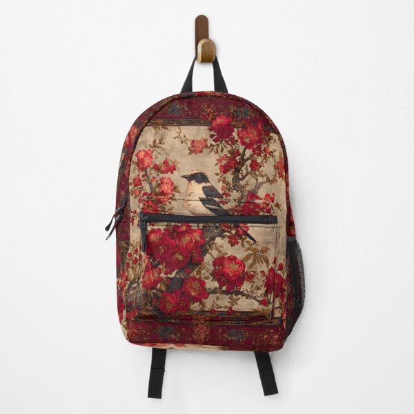 Item preview, Dark Red Chinese Silk Floral Sage Bird Carpet designed and sold by GrinGalore.