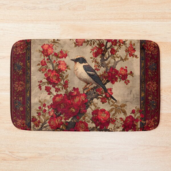 Item preview, Dark Red Chinese Silk Floral Sage Bird Carpet designed and sold by GrinGalore.