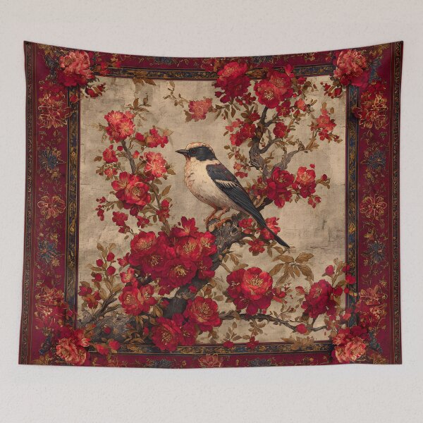 Item preview, Dark Red Chinese Silk Floral Sage Bird Carpet designed and sold by GrinGalore.