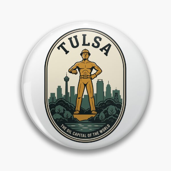 Item preview, Tulsa Oklahoma Golden Driller Vintage Skyline Badge designed and sold by k3rstman1.