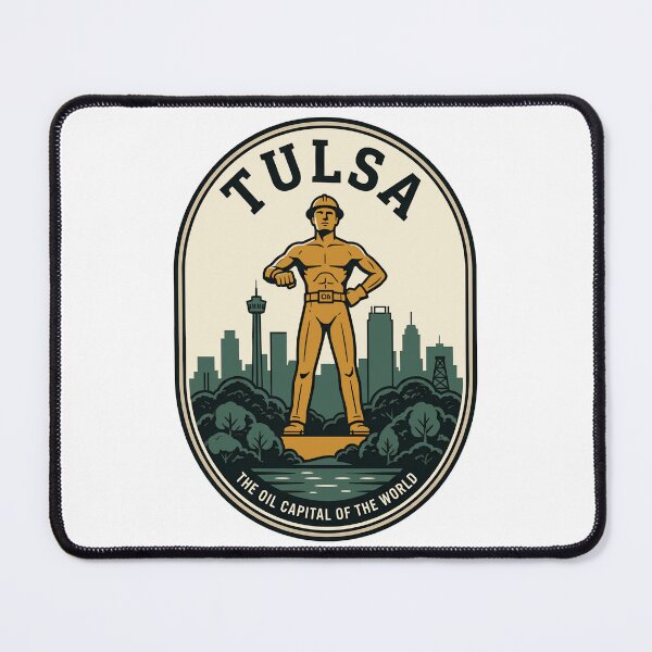 Item preview, Tulsa Oklahoma Golden Driller Vintage Skyline Badge designed and sold by k3rstman1.