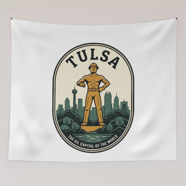 Item preview, Tulsa Oklahoma Golden Driller Vintage Skyline Badge designed and sold by k3rstman1.