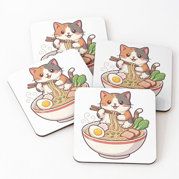Item preview, Kawaii Calico Cat Eating Ramen Anime Sticker designed and sold by Adriib.