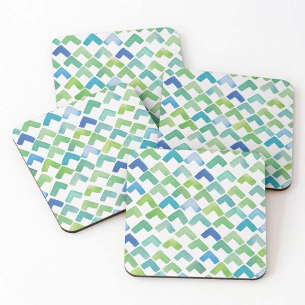 Item preview, Watercolor Chevron Pattern in Coastal Blue and Green - Hand Painted Geometric Design designed and sold by Twisted-Type-Co.