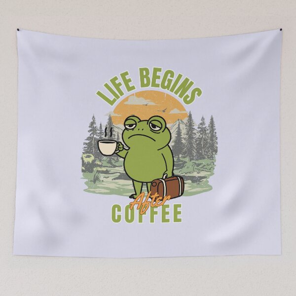 Item preview, Funny Grumpy Frog Coffee – Life Begins After Coffee designed and sold by SilverSeaBKK.