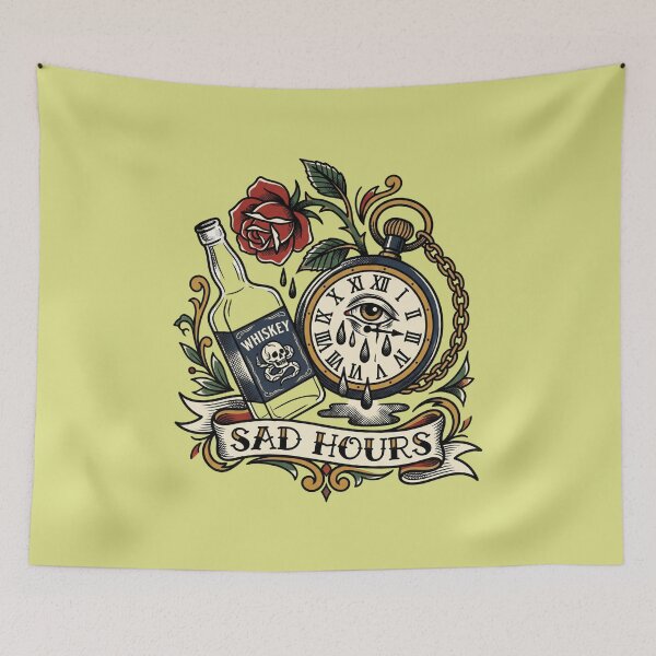 Item preview, Sad Hours 3am Crying Clock Tattoo Flash Vintage Melancholy Aesthetic designed and sold by afarkar.