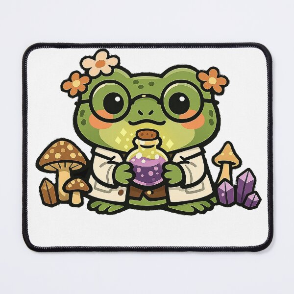 Item preview, Kawaii Girl Frog Scientist with Boba Tea and Crystals | Cute Frog Lab Coat Art | Cottagecore Frog Illustration | Nerdy Frog Girl Print designed and sold by NeonKawaiiCo.
