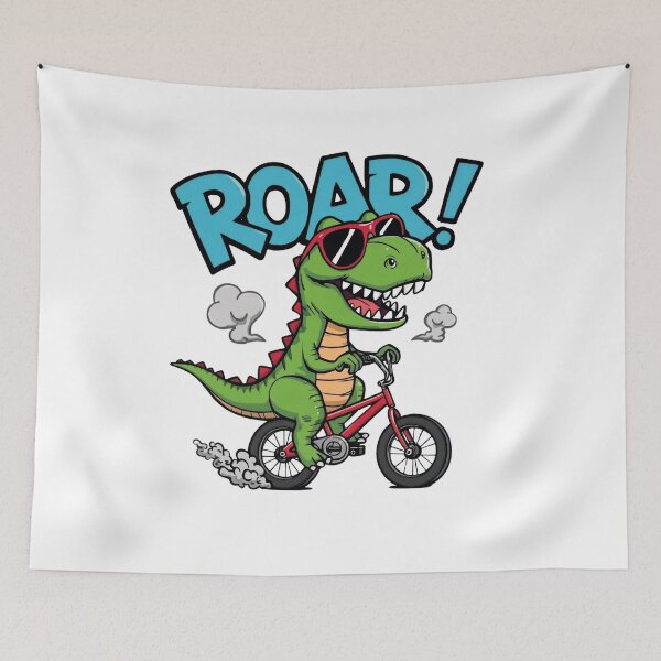 Item preview, Cool T-Rex Dinosaur Riding a Bicycle Roar designed and sold by blackBubble1.