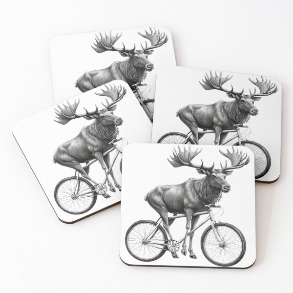 Item preview, Vintage Moose Riding Bicycle – Surreal Black and White Wildlife Illustration designed and sold by Melia-Store.
