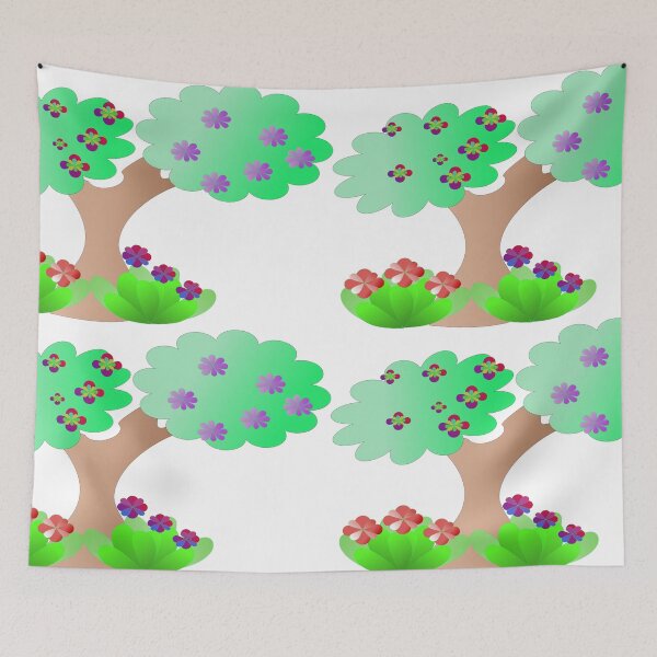 Item preview, Cute Cartoon Tree with Flowers and Garden Plants Vector Illustration Set designed and sold by EiArtist.