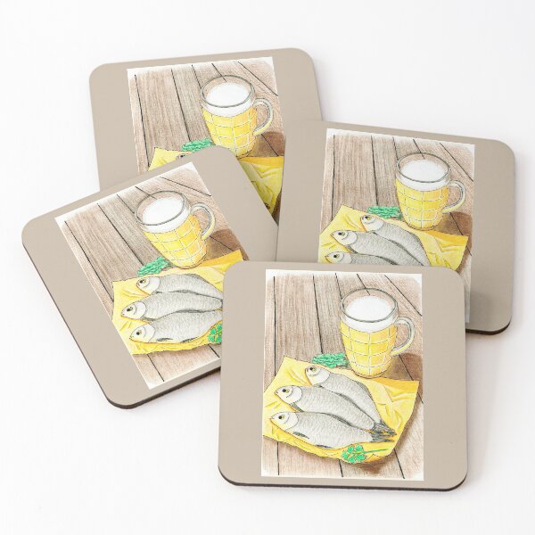 Item preview, Beer and Dried Fish Watercolor - Traditional Pub Snack Illustration designed and sold by Ihor Ivanov.