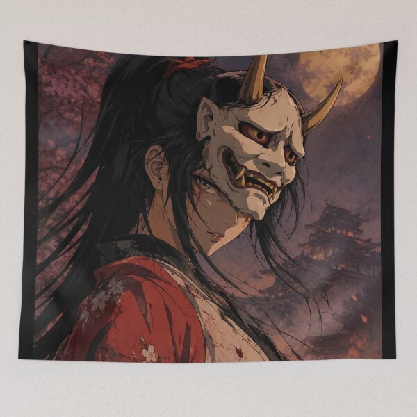 Item preview, Retro Anime Hannya Samurai Girl Mask designed and sold by bapupa.